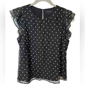 NWOT Nordstrom’s FiveSevenFive Ruffled Sleeve Black and White Lined Blouse